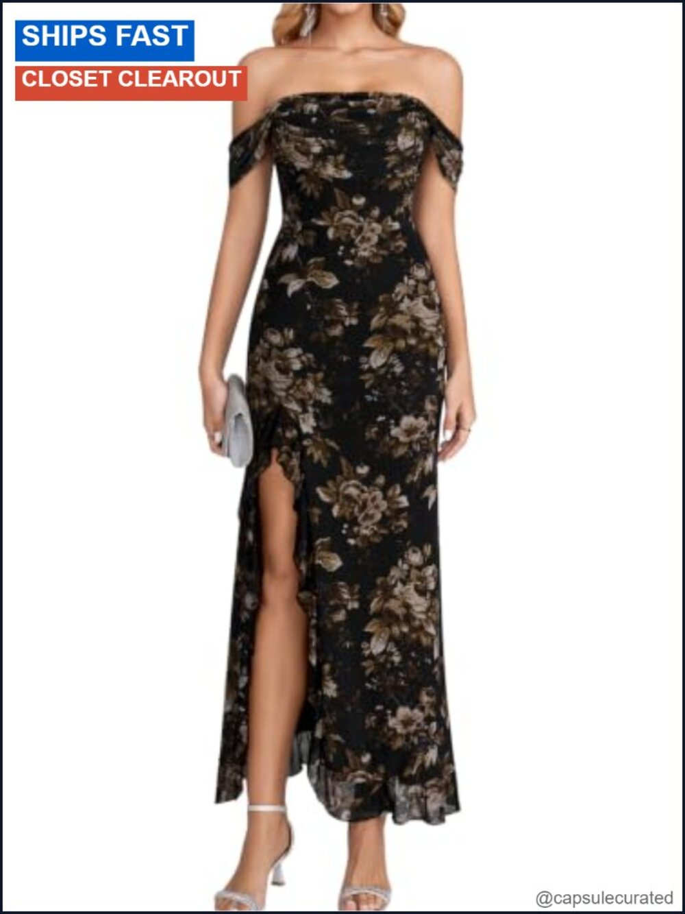 Off Shoulder Ruffle Maxi Dress Formal Wedding Guest